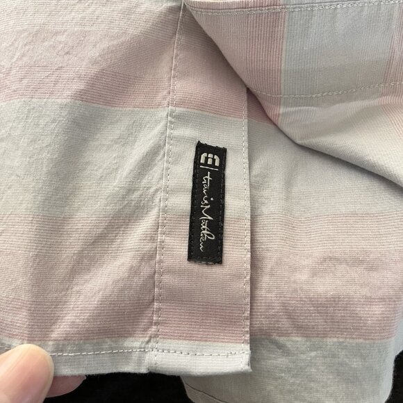 Travis Mathew Shirt Mens M Purple Blue Golf Button Up Stretch Striped Casual - Picture 8 of 10